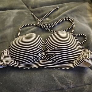 Victoria's Secret Black and White 2 Piece Striped Bikini Top And Bottom